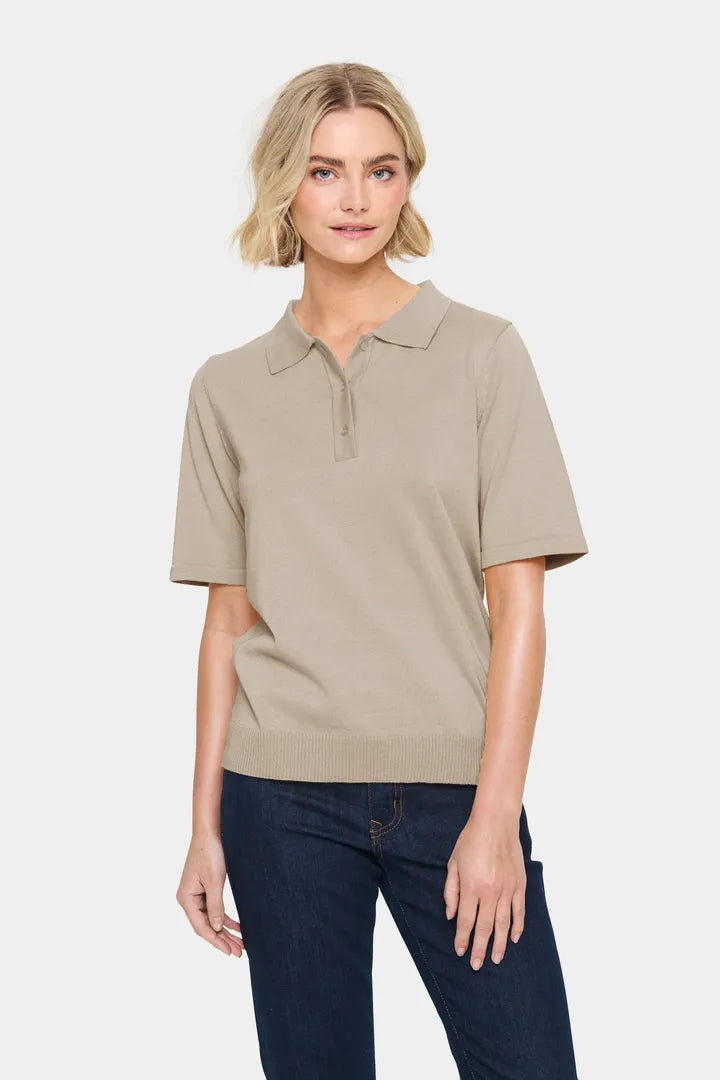 Saint Tropez Mila Polo SS Taupe Genser