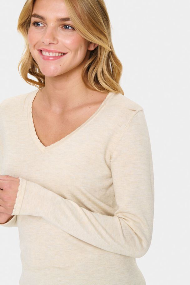 Saint Tropez Mila LS V-Neck Brown Rice Melange Genser