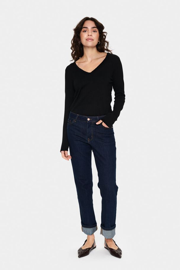 Saint Tropez Mila LS V-Neck Black Genser