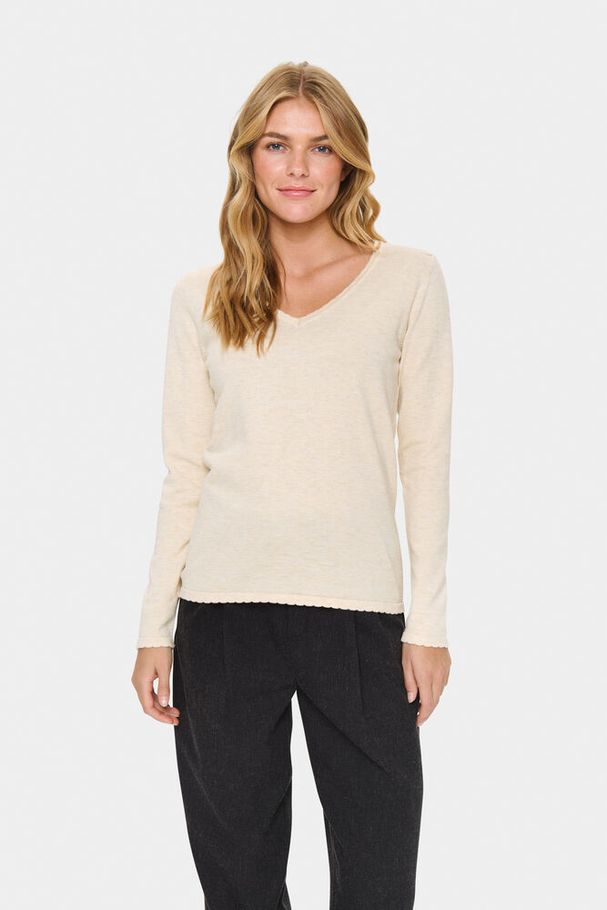 Saint Tropez Mila LS V-Neck Brown Rice Melange Genser