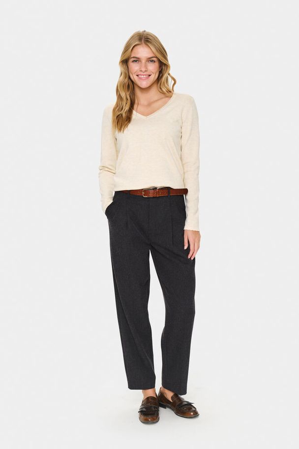 Saint Tropez Mila LS V-Neck Brown Rice Melange Genser