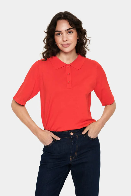 Saint Tropez Mila Polo SS Flame Scarlet Genser