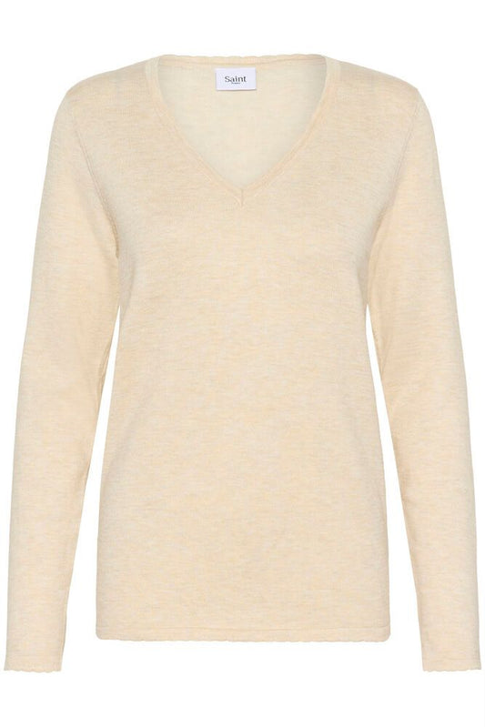 Saint Tropez Mila LS V-Neck Brown Rice Melange Genser
