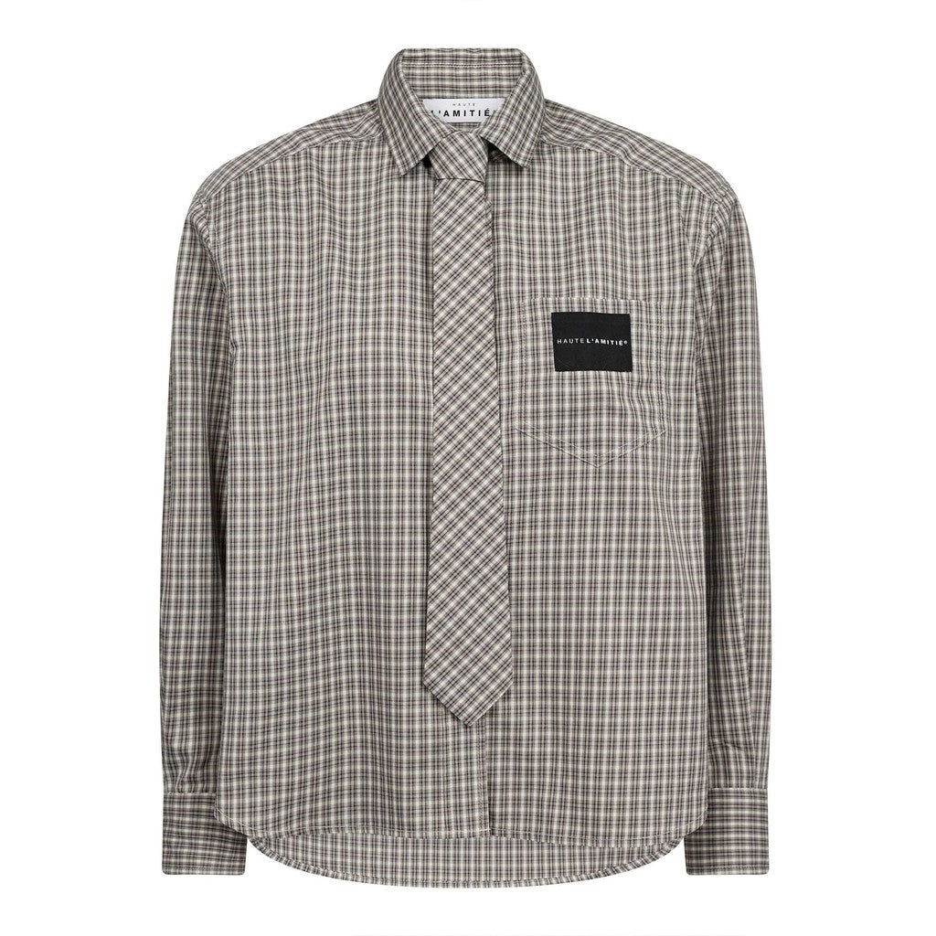 HAUTE L`AMITIE Chess Tie Beige Shirt